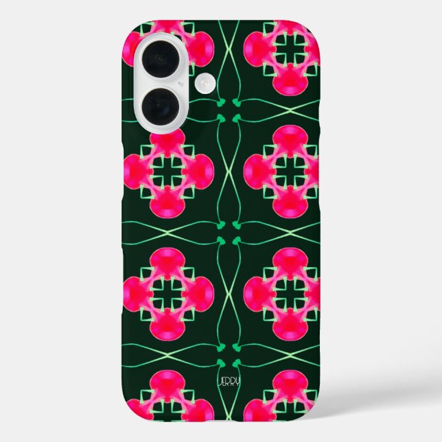 Pink and Green Floral iPhone Case with Name (Back)