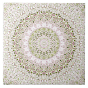 Pink and Green Floral Mandala Pattern Design Tile