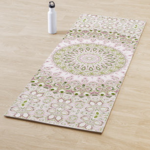 Pink and Green Floral Mandala Pattern Design Yoga Mat