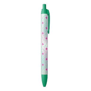 Pink and green floral pattern black ink pen