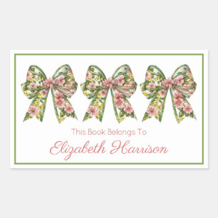 Pink and Green Floral Personalized Bookplate Sticker
