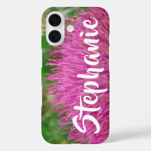 Pink and Green Floral Personalized Name iPhone 16 Case