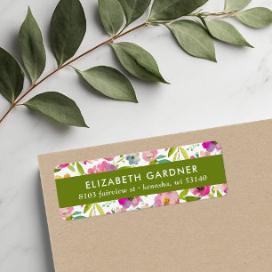 Pink and Green Floral Return Address