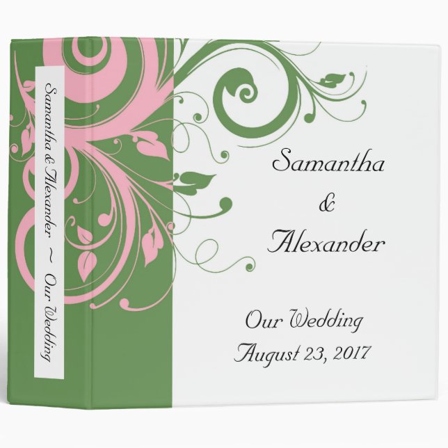 Pink and Green Floral Swirl Wedding Binder (Front/Spine)