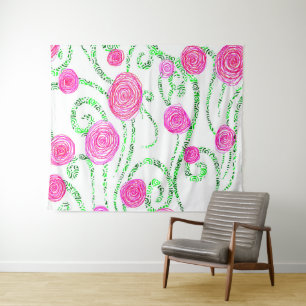 Pink and Green Floral  Tapestry