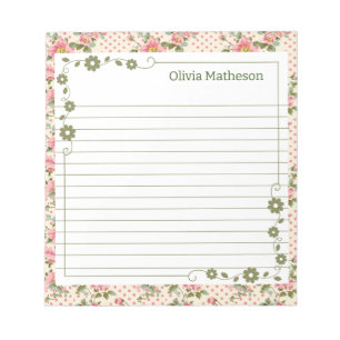 Pink and Green Floral Vine Borders Notepad