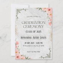 Pink and Green Floral Watercolor Graduation 