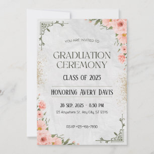 Pink and Green Floral Watercolor Graduation  Invitation