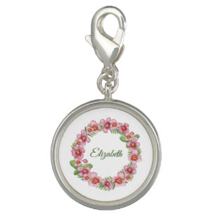 Pink and Green Floral Wreath Name  Charm