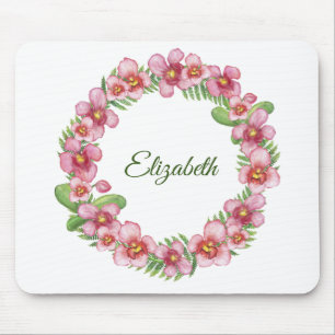 Pink and Green Floral Wreath Personalized Mouse Pad
