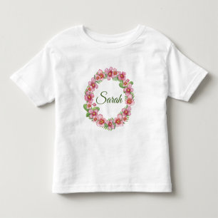 Pink and Green Floral Wreath personalized Toddler T-shirt