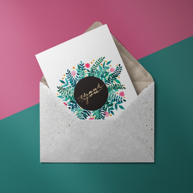 Pink and green florals and foliage Thank You Card (Creator Uploaded)