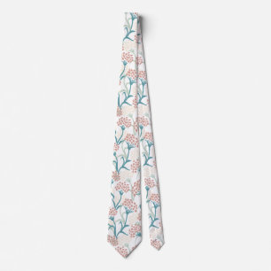 Pink and Green Flower Drawing Pattern Tie