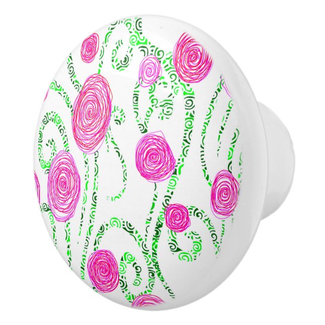 Pink and Green Flower Vines Ceramic Knob (Right)