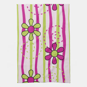 Pink and Green Flowers Kitchen Towel
