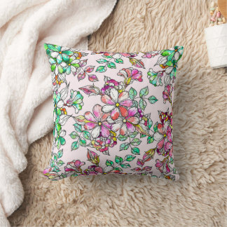 Pink and green flowers throw pillow