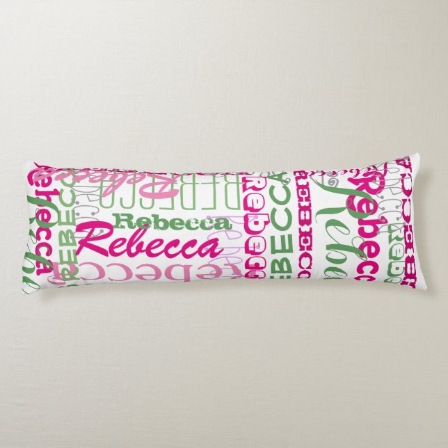 Pink and Green Fun Name Collage Allover Pattern Body Pillow (Back)