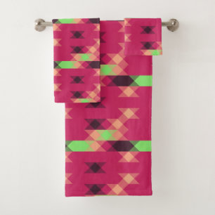 pink and green geometric bath towel set