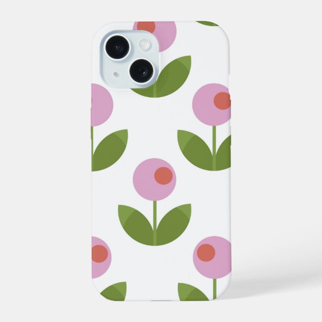 Pink and Green Geometric Floral iPhone 15 Case (Back)