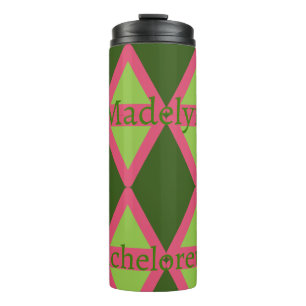 Pink and Green Geometric Personalized Bridesmaid   Thermal Tumbler