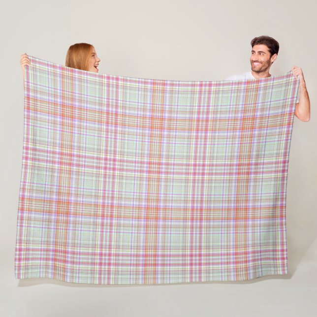 Pink and Green Geometric Plaid Fleece Blanket (In Situ)
