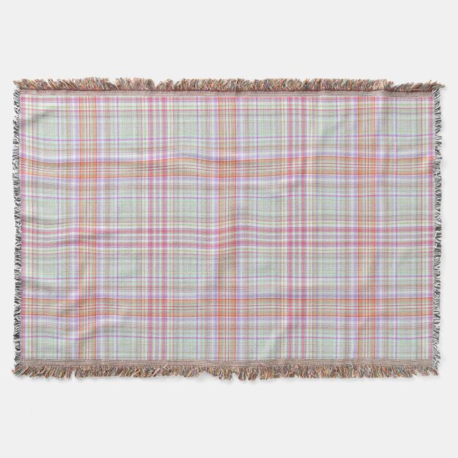 Pink and Green Geometric Plaid Throw Blanket (Front)