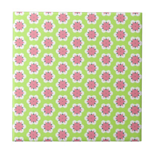 Pink and Green Geometrical Flowers Pattern Tile