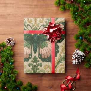 Pink and Green Gift Wrap Butterfly Print