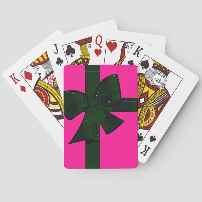 Pink and green gift wrap theme playing cards (Back)