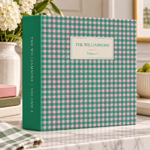 Pink and Green Gingham Personalized Family Photo Binder