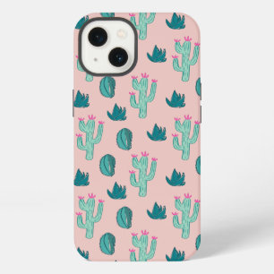 Pink and Green Girly Cactus Pattern iPhone 13 Case