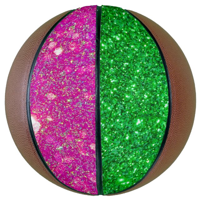 Pink and Green Glitter Full Size Basketball  Glitz (Vertical)