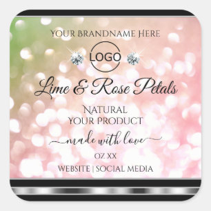 Pink and Green Glitter Product Label Diamonds Logo