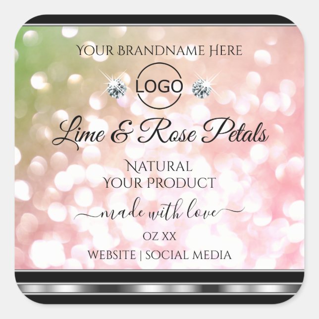 Pink and Green Glitter Product Label Diamonds Logo (Front)