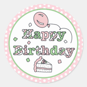 Pink and Green Happy Birthday  Classic Round Sticker
