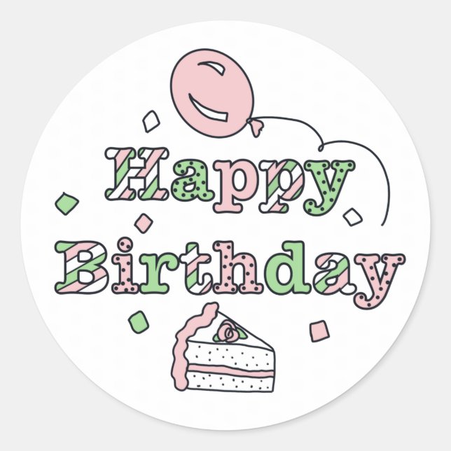 Pink and Green Happy Birthday   Classic Round Sticker (Front)