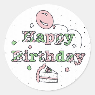 Pink and Green Happy Birthday   Classic Round Sticker