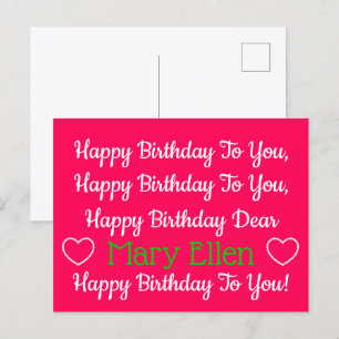 Pink and Green Happy Birthday Song Personalized Postcard