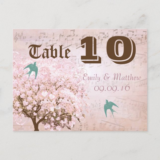 Pink and Green Heart Leaf Tree Table Number Postcard (Back)