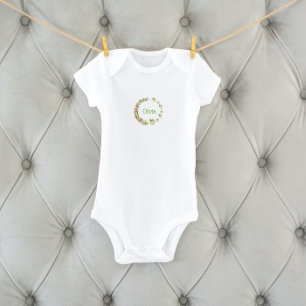 Pink and Green Hearts & Butterfly Wreath  Baby Bodysuit