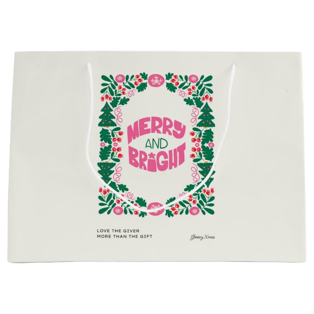 Pink and Green Holiday  Large Gift Bag (Front)