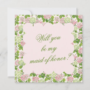Pink and Green Hydrangea Bridesmaid Proposal Card