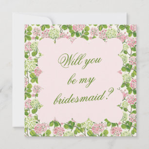 Pink and Green Hydrangea Bridesmaid Proposal Card