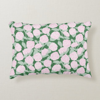 Pink and Green Hydrangea Floral Accent Pillow