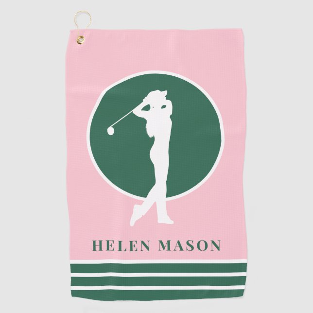 Pink and Green Ladies Golf Towel (Front)