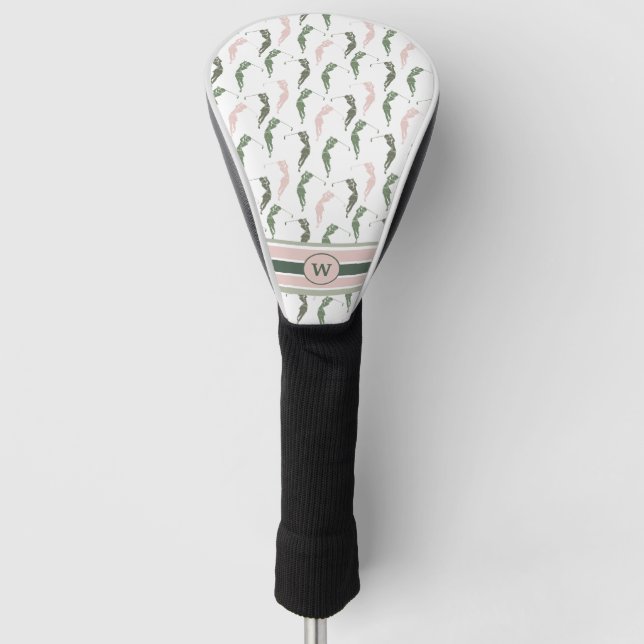 Pink and Green Lady Golfer  Golf Head Cover (Front)
