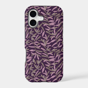  Pink and Green Leaf Pattern on Dark Purple Back