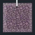 Pink and Green Leaf Pattern on Dark Purple Back Glass Ornament<br><div class="desc">Seamless pattern of pink and green leaves on dark purple background. The design features overlapping,  curved branches creating a harmonious,  organic feel.</div>