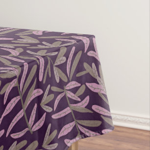  Pink and Green Leaf Pattern on Dark Purple Back Tablecloth