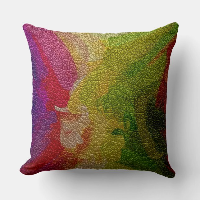 Pink and Green Leather Look Throw Pillow (Front)